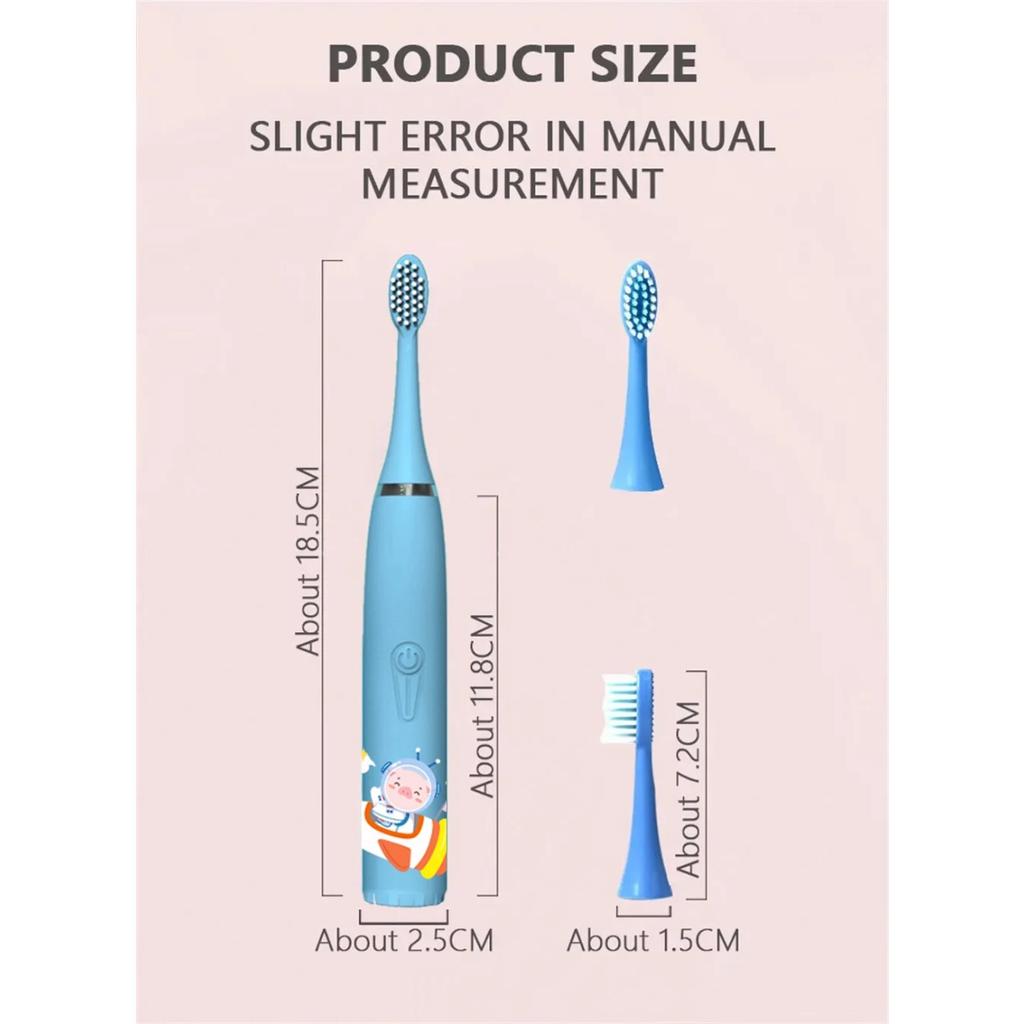 Sonic Electric Toothbrush Children's Clean Timer Cartoon Kids With Replacement Head Ultrasonic  IPX6 Waterproof Rechargeable