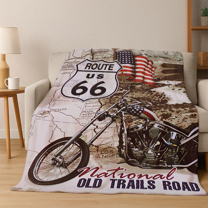 Retro Route America Mother Road Sign Flannel Blanket Soft Warm Throw Blanket for Bedroom Living Room Bed Travel Camping Picnic