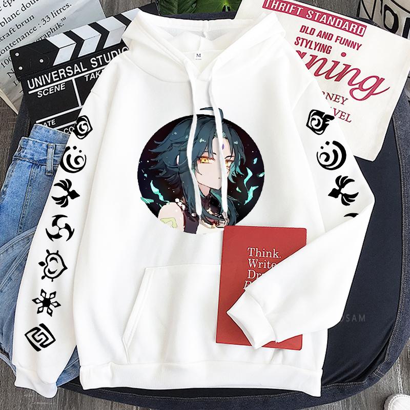 Harajuku Aesthetic Xiao Genshin Impact Game Anime Hoodies Long Sleeve Oversize Men Women Patchwork Winter Streetwear Sweatwear