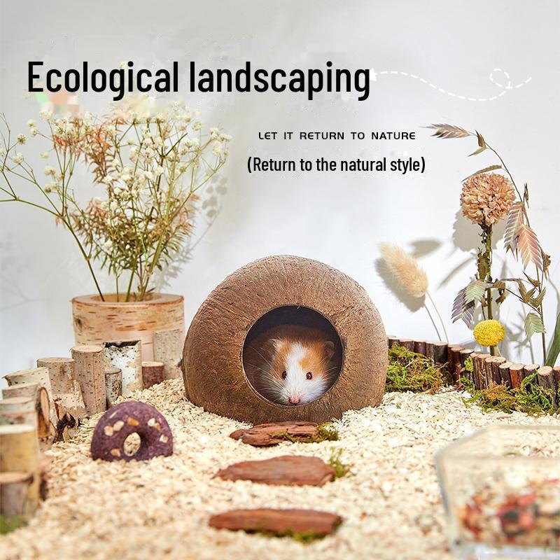 Гнездо для хомяка Кокосовая скорлупа Дом-укрытие для питомцев - Летняя среда обитания для лазания для мелких животных