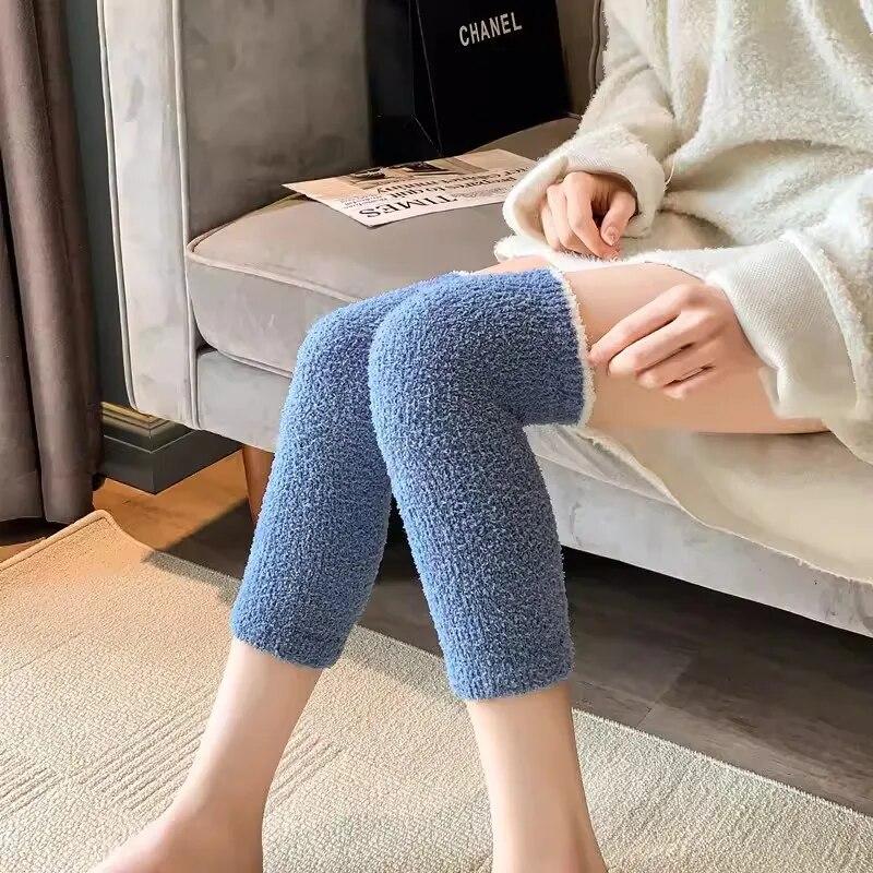 Зимняя защита колена, утолщенные плюшевые, высокоэластичные теплые ноги с рукавами, коралловый флис, морозостойкие мягкие гетры