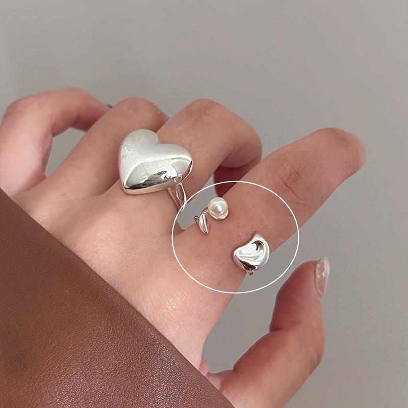 Korean Version Plain Ring Irregular 925 Sterling Silver Versatile Ring Women's Niche Ins Style Design Non-fading Combination Ring