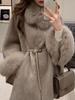 FiveFive Двустороннее кашемировое пальто Женское лисье воротник плащ шаль шерстяное модное теплое пальто зима