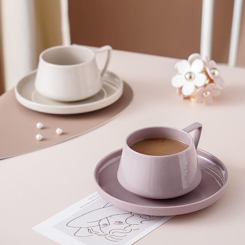 Ceramic ins home office afternoon tea mug, solid color latte hanging ear creative simple set coffee cup saucer