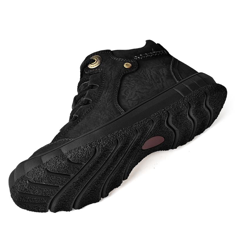 Men's Hiking Leather Boots High Top Plush Outdoor Cotton Shoes Large Size 39-46