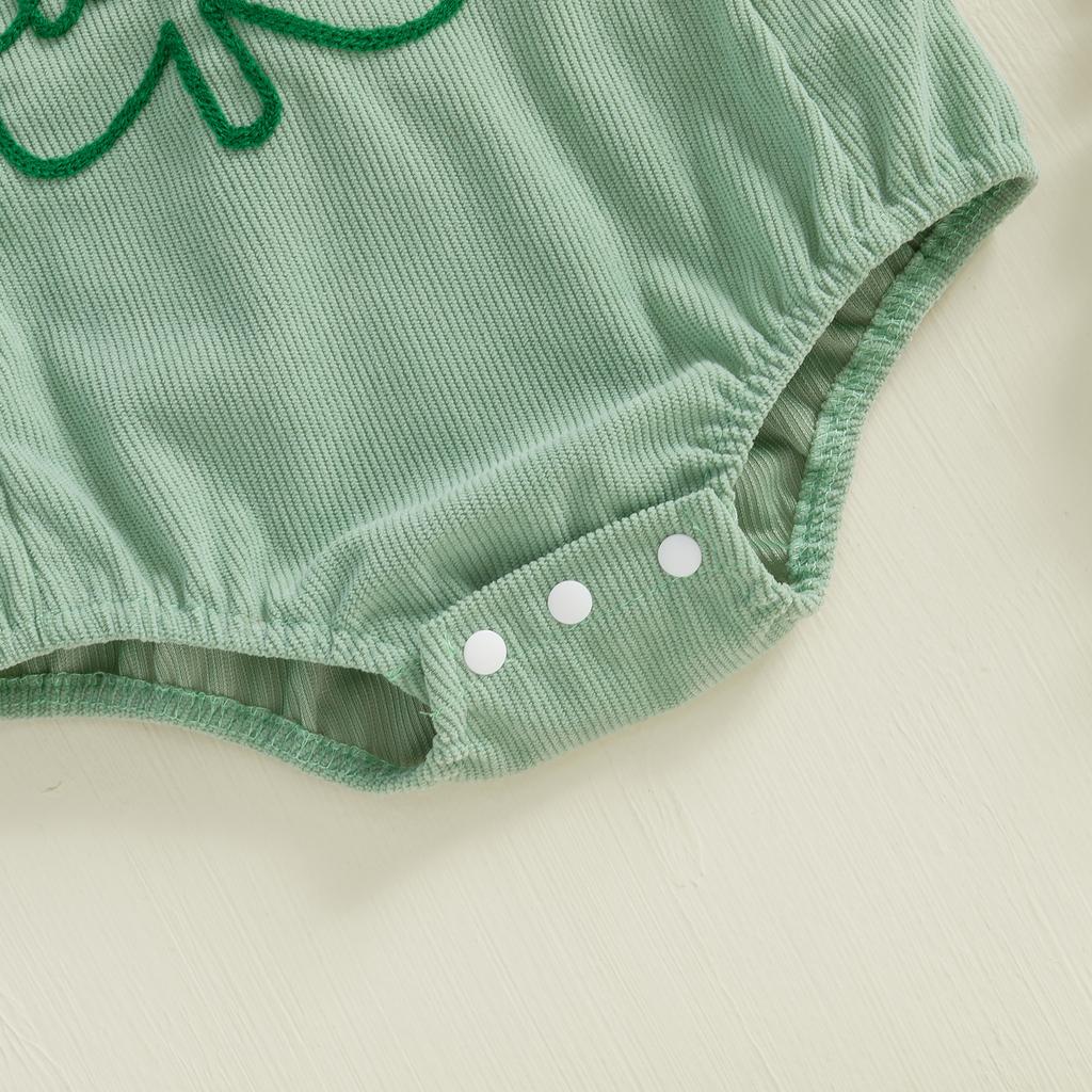 Baby Girls Rompers Ireland Clothes Letter Clover Embroidery Corduroy Ruffles Sleeveless Spring Bodysuits Jumpsuits with Headband