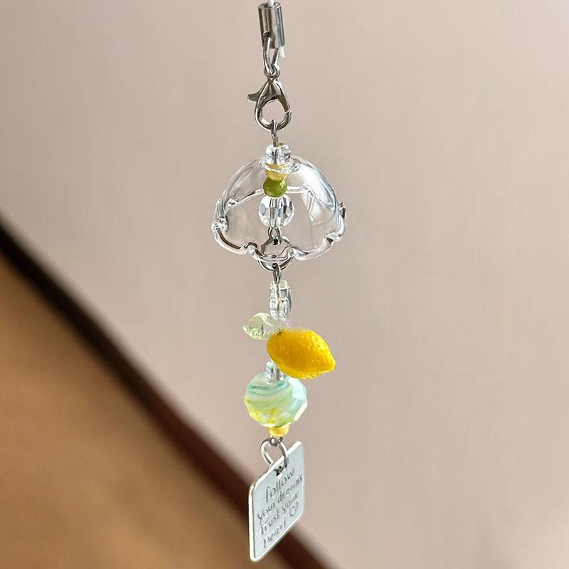 Y2K Green Lemon Key Chain Wind Chimes Star Beaded Keyring For Phone Camera Earphone Case Charm Pendant Keycord