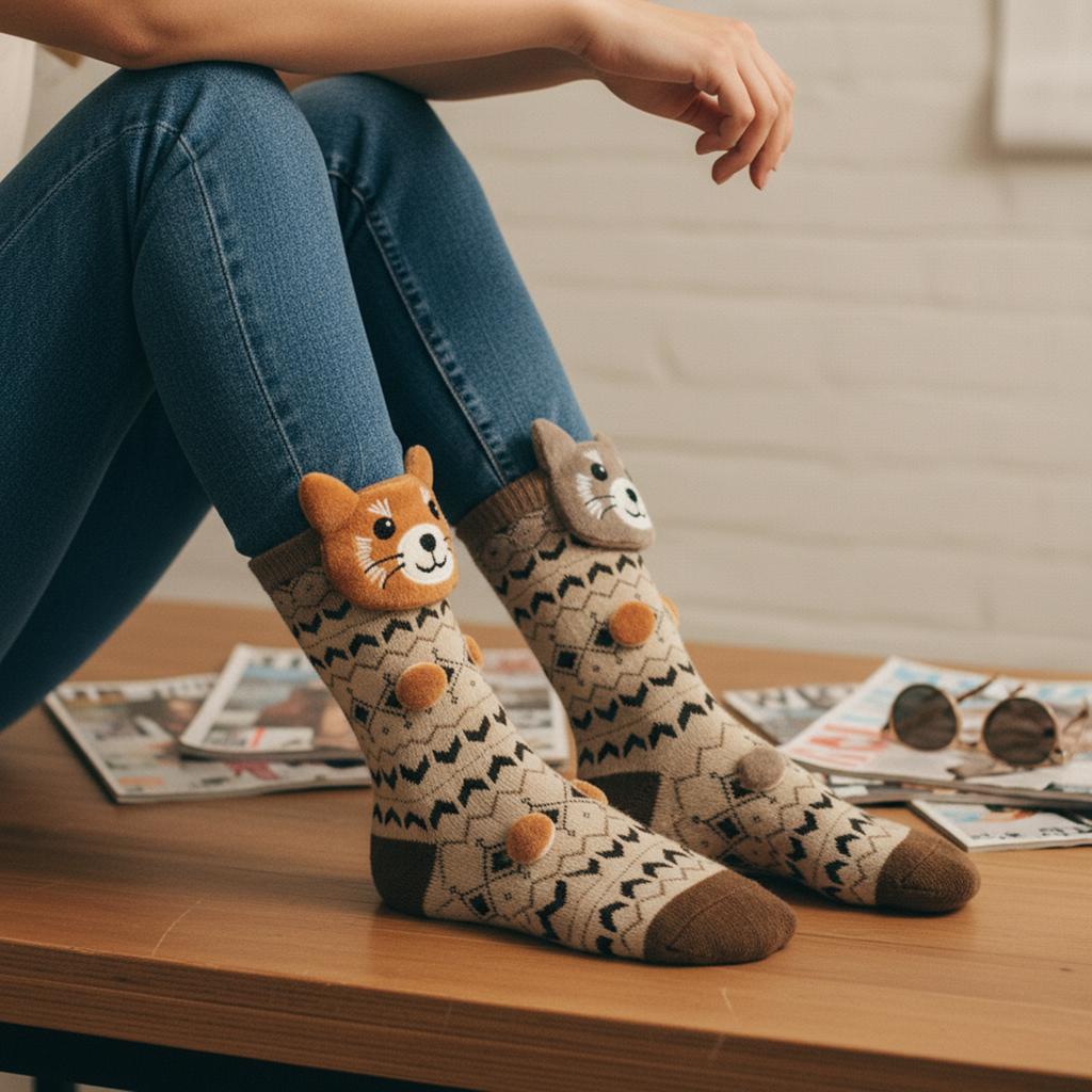 Stylish Plush Crochet Cute Personalized Warm Animal Socks