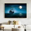 Скандинавская картина на холсте морской пейзаж Луна и парусник винтажные настенные панно креативное украшение дома гостиная современное искусство живопись без рамки