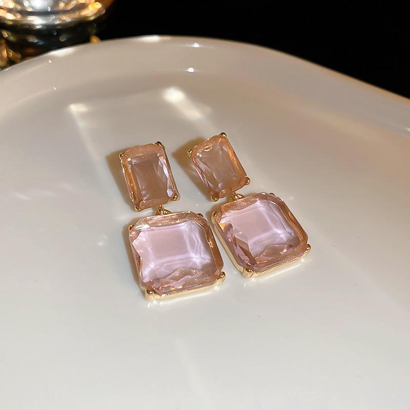Серьги-гвоздики с прозрачными геометрическими кристаллами, квадратные, серебристые, европейский и американский преувеличенный нишевый дизайн, модные серьги