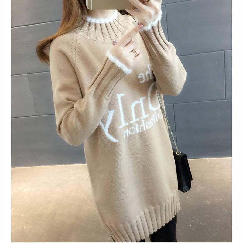 Autumn and Winter Mid-length Women's Sweater Loose Mid-length Maternity Dress Half-high Collar Outer Wear Base Shirt Coat