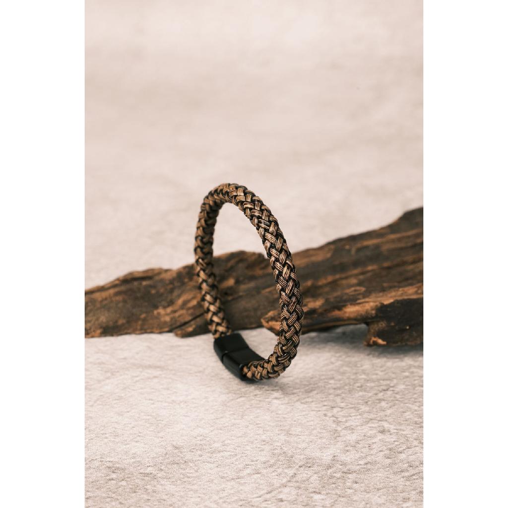 Набор мужских браслетов ручной работы из коричневой кожи и натурального камня, оникс