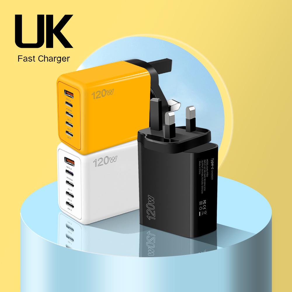 Многопортовое быстрое зарядное устройство 120 Вт - 4 порта + USB, Совместимо с Xiaomi, Apple, Type-C; Стандарты ЕС, США, Великобритании