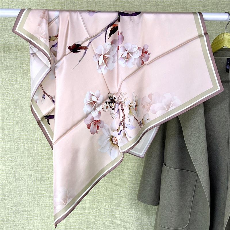 88*88cm 100% Mulberry Silk Retro Floral Garden Oil Painting Pattern Square Scarf Thin Sunblock Beach Towel Shawl Neckerchief