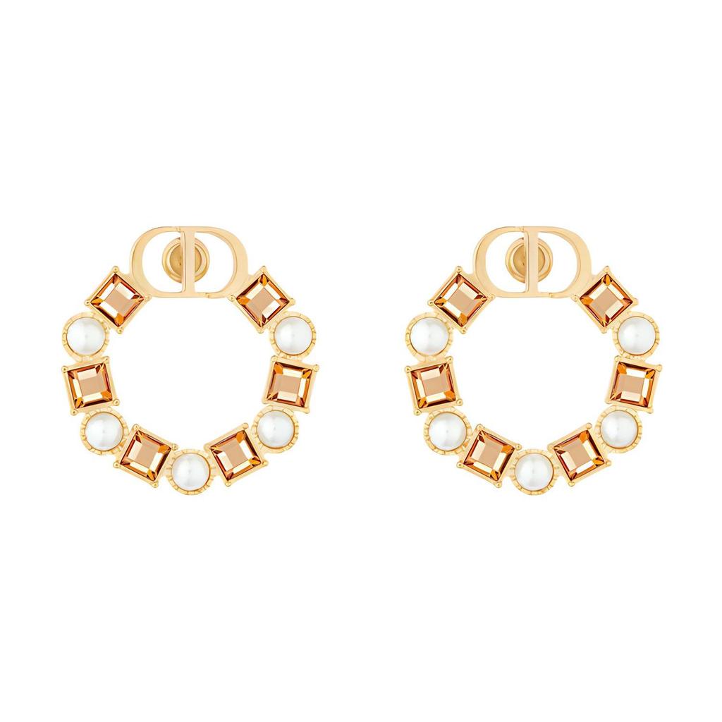 Dior Petit Cd Gold-Plated Metal Earrings With White Resin Beads And Champagne Imitation Crystal Accents Women earrings E1858PTCCY-D02O