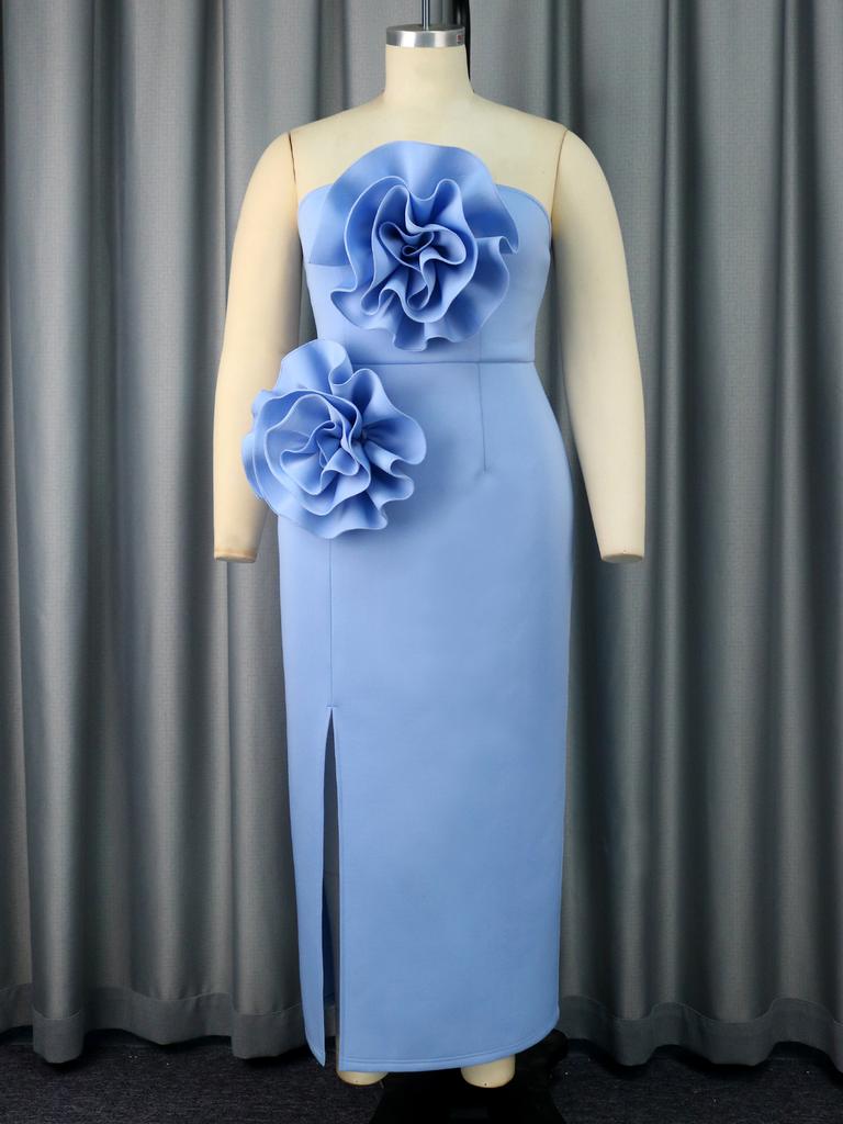 AOMEI Формальные вечерние платья для женщин, сексуальные с открытыми плечами, синие, с большими цветочными рюшами, элегантные, длинные, тонкие, для выпускного вечера, для мероприятий