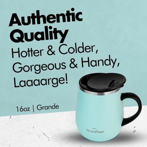 GRANDTIES Premium Vacuum Insulated Mug, 460ml, with Easy-Open Sliding Lid, Stainless Steel Double-Wall Vacuum Insulation, and Insulates Hot and Cold D