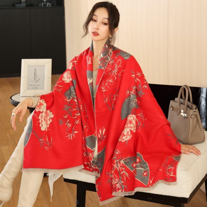 Long Scarf Mother Winter Imitation Cashmere Jacquard Versatile Warm Scarf Women's Retro Thickened Air Conditioner Shawl