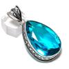 Natural Blue Topaz Gemstone Handmade 925 Sterling Silver Gift Pendant 2.17" Y8c19