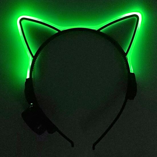 LED Light Cat Ear Hair Hoop Plastic Headband with Anti-Slip Design Men Women Bar Nightclub Hairband Hair Accessory