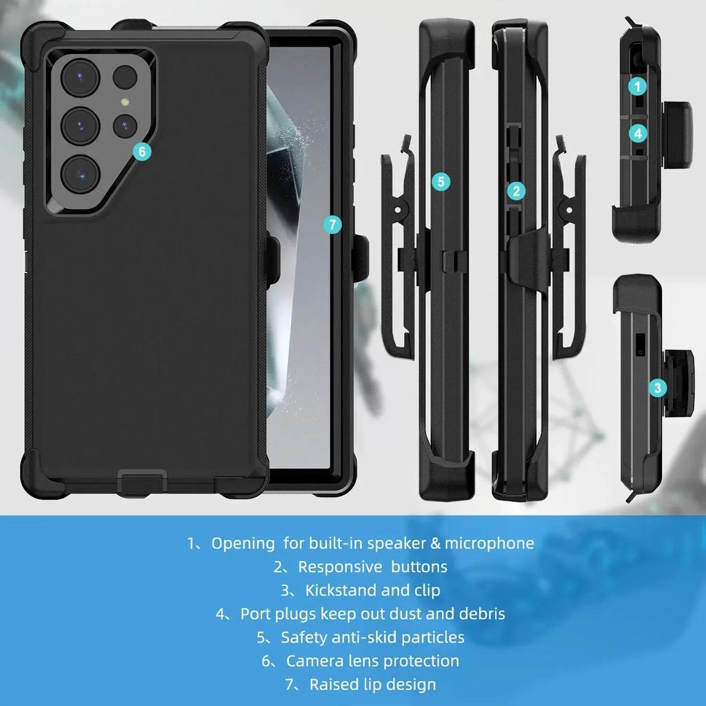 Hybrid Heavy Duty Armor Stand Case for Samsung Galaxy S24 S23 S22 S21 S20 Ultra S10 Plus Note 20 10 9 8 Otter Case Box Holder with Belt Clip Cover