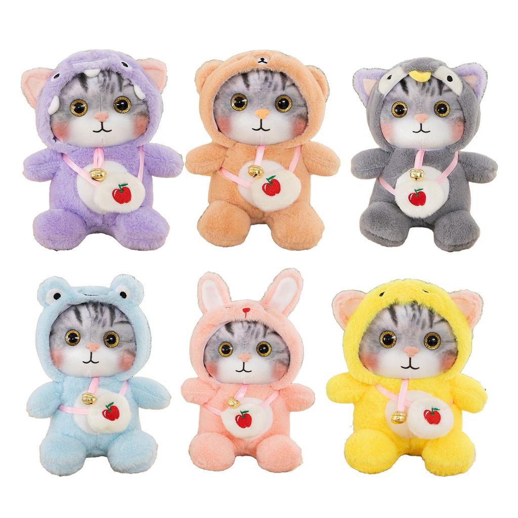 Cat Plush Toy Lovely Bell Soft Colorful Fuzzy Stuffed Cat Plush Toy for Children Birthday