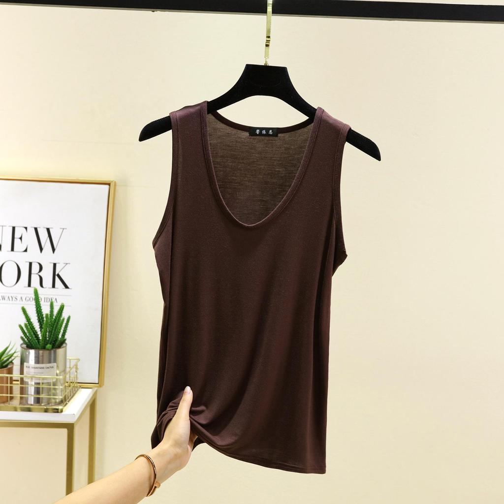 6XL Свободный жилет с овальным вырезом, эластичный, летний, из модала, модный, универсальный, большого размера, базовая рубашка, нижняя часть с изогнутым краем, женский топ