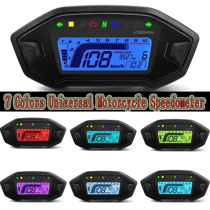 Новый Универсальный Цифровой LCD Спидометр Мотоцикла 10000 об/мин Подсветка Транспортное Средство для 1/2/4 Цилиндров Одометр 7 Цветов Регулировка
