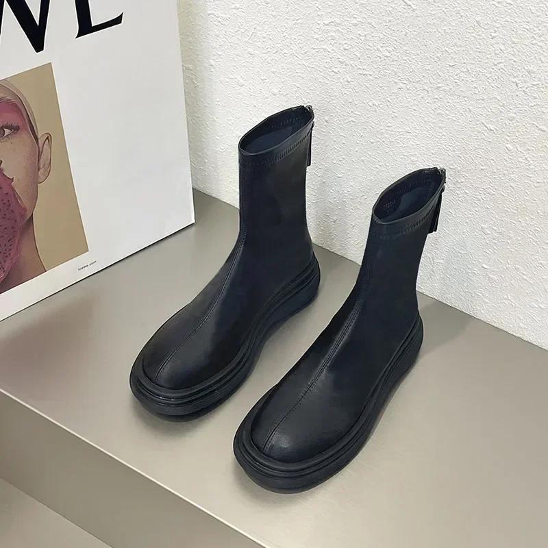 Fashion Winter Cotton Women's High Boots Fashion Soft Leather Back Zippers Long Botas Ladies Comfort Short Plush Knee High Booties