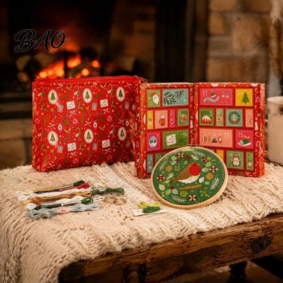 DIY Needlework Gift for Adults Christmas Cross Stitch Advent Calendar, 24 Days Countdown Calendar Embroidery Kit, Handcrafted Project Box Hand