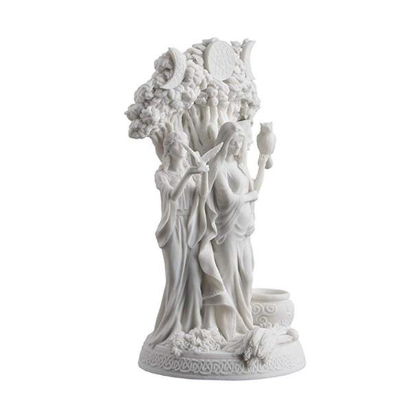 The Triple Goddess Sculpture Celtic Sacred Moon Triple Goddess Mother Maiden Crone Under Tree of Life Statue Hecate Brigid Decor Garden SculptureA