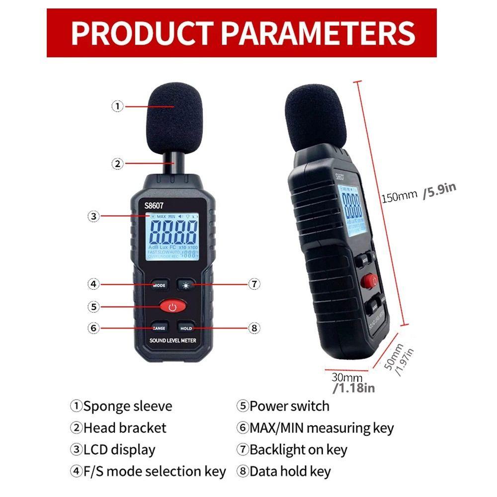 Ручной децибеллиметр 30~130 дБ дБ метр мини шумомер бытовой