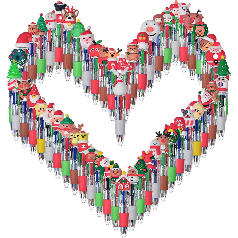 Cross-Border Cute Cartoon Christmas Mini Ballpoint Pen - Four-Color Student Stationery Gift