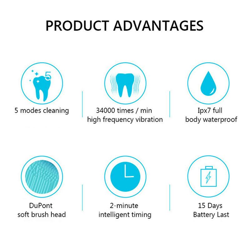 PDTO Adult Sonic Electric Toothbrush Waterproof 5 Modes +4 Brush Heads