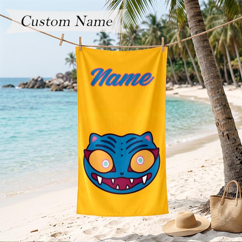 Derpy Tiger Custom Name Printed Beach Towel Personalized Soft Towel For Swimming Beach Travel