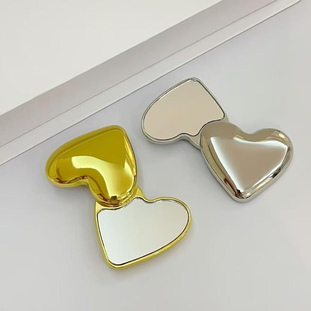 Metal Frame Portable Mirror Mini Pocket Rotating Mirror Heart Shape Makeup Mirror Travel Use