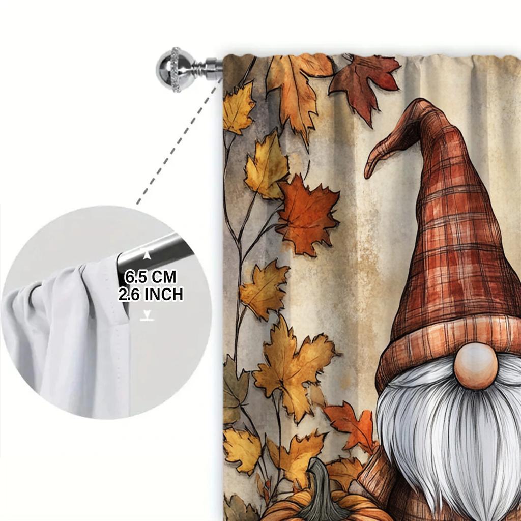 2pcs Halloween Pumpkin White Bearded Dwarf Printed Curtain for Halloween Home Decor - Rod Pocket Window Treatment for Bedroom