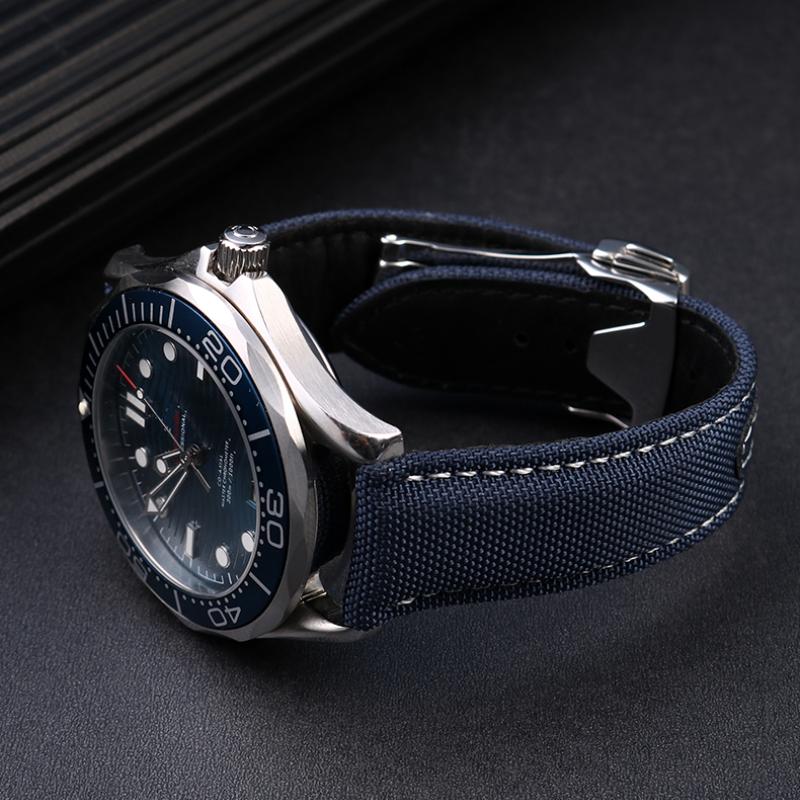 Синий нейлоновый кожаный ремешок Для Omega New Seamaster 300 Super Master AT150 Тканевый кожаный ремешок AQUA TERRA мужской 19мм 20мм
