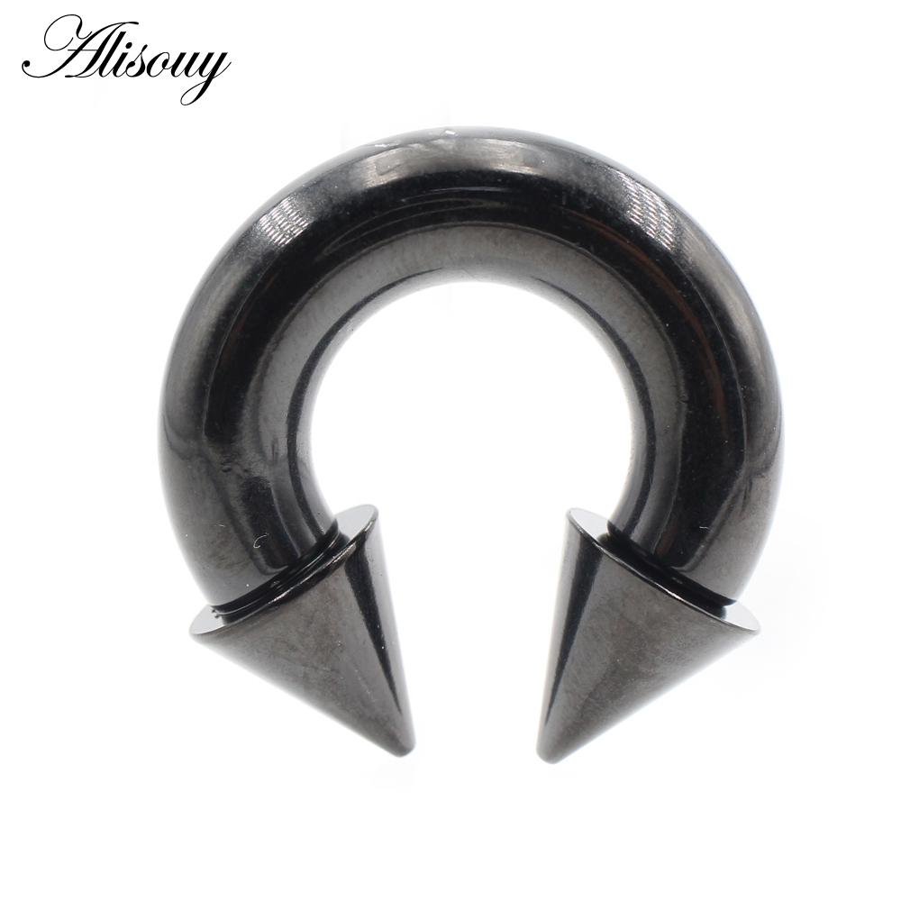 Alisouy 1PC Черный Шип Подкова Носовое Кольцо Stainelss Стальной Конус Большой Калибр Пирсинг Внутренняя Резьбовая Перегородка Ухо Расширитель Пробка