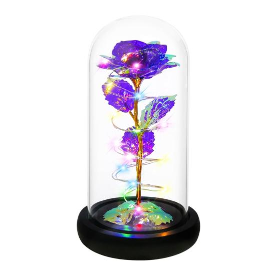 Вечная роза в куполе со светодиодной подсветкой Романтическая светящаяся искусственная роза Подарок для жены, девушки, бабушки на годовщину, день рождения, День святого Валентина, праздник