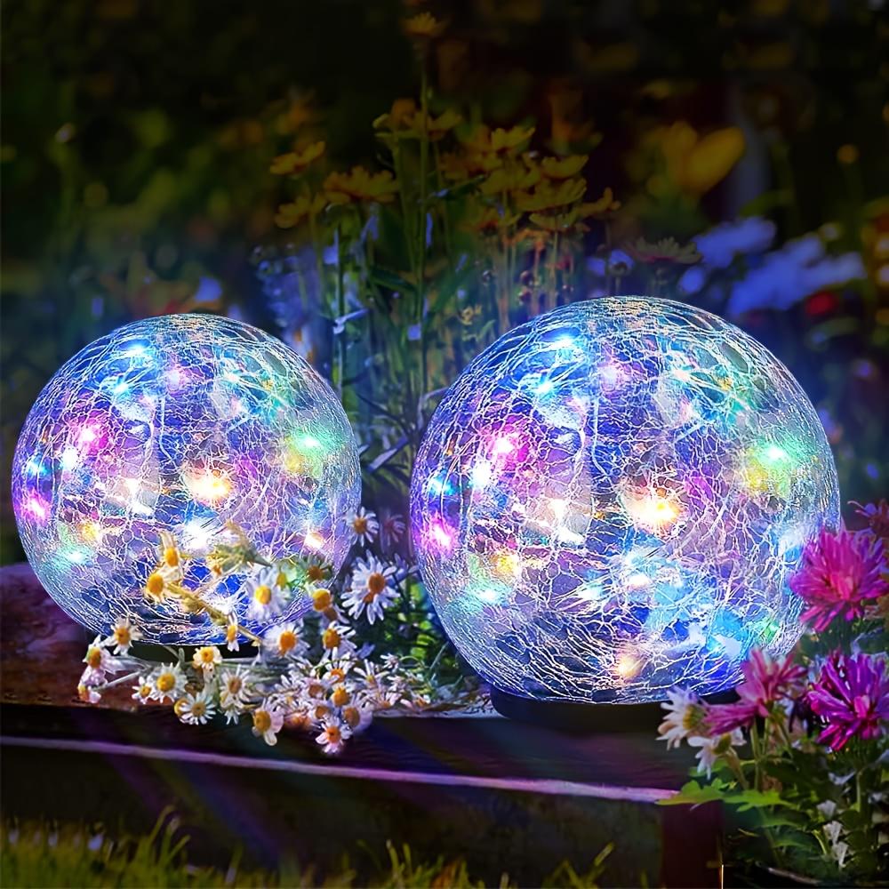 Solar Garden LED Glass Globe Lights, Cracked Glass Decorative Lights, Outdoor Waterproof, For Patio Lawn Gazebo Tabletop Holiday Event Decoration