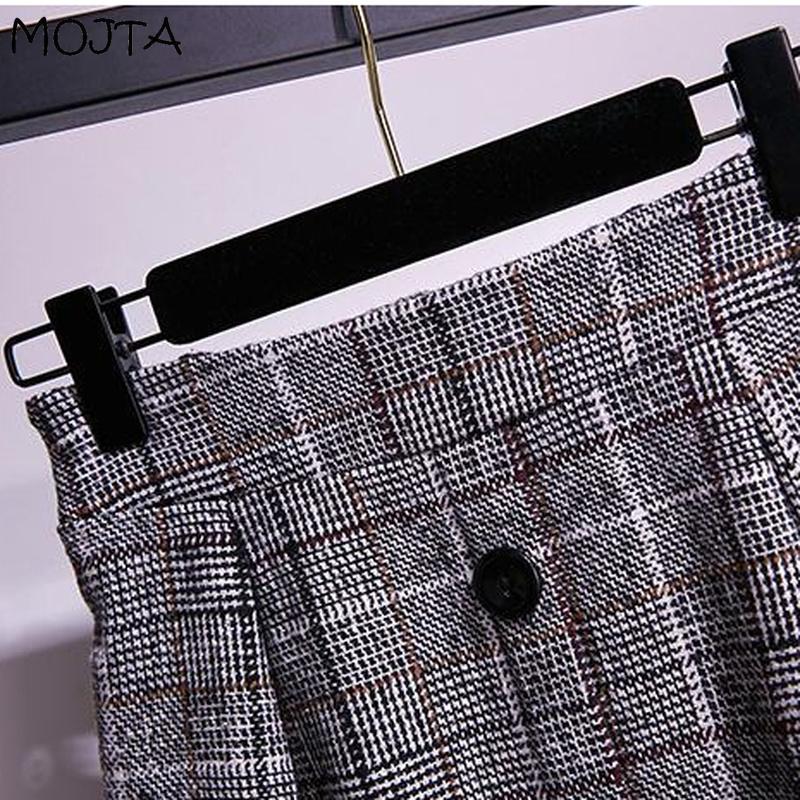 Autumn Winter Women's Wais Skirt High Waist A-line Skirt Vintage Plaid Mid-length Woolen Plaid Skirtt