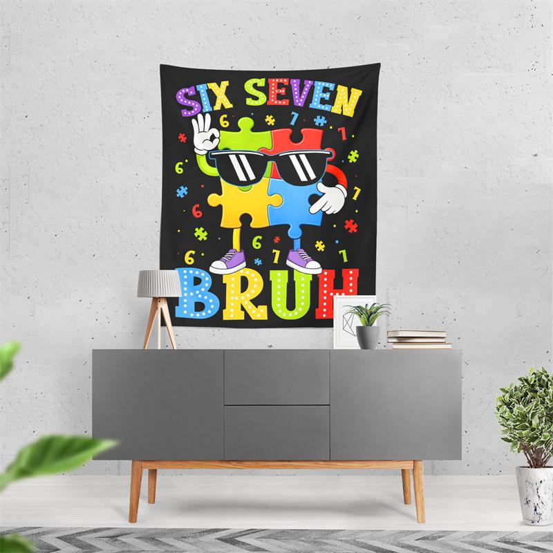 Aertemisi Six Seven Bruh 67 Autism Puzzle Tapestry Wall Hanging Art for Bedroom Living Room Decor Party Backdrop