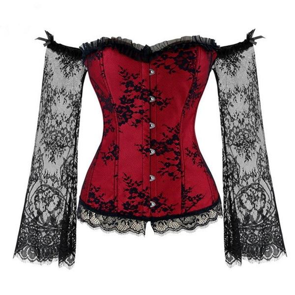 Кружевной женский кружевной корсет на одно плечо с длинными рукавами и поясным корсетом