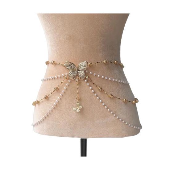 Женская цепочка на талию с кисточкой в виде бабочки и цветка, подвеска из искусственного жемчуга, поясная цепочка