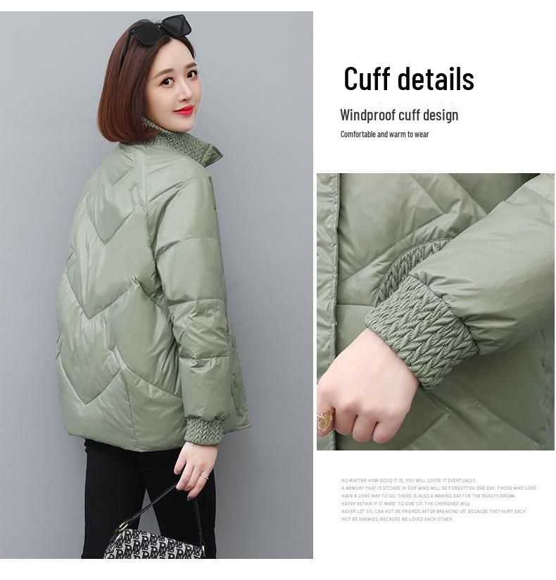 Женский короткий пуховик 2024 Зима - Модный утолщенный воротник-стойка с пухом белой утки для мам среднего возраста