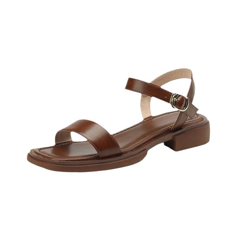 Женские туфли простые прямые сандалии с ремешками женские летние 2025 плоские пляжные с открытым носком римские сандалии модные