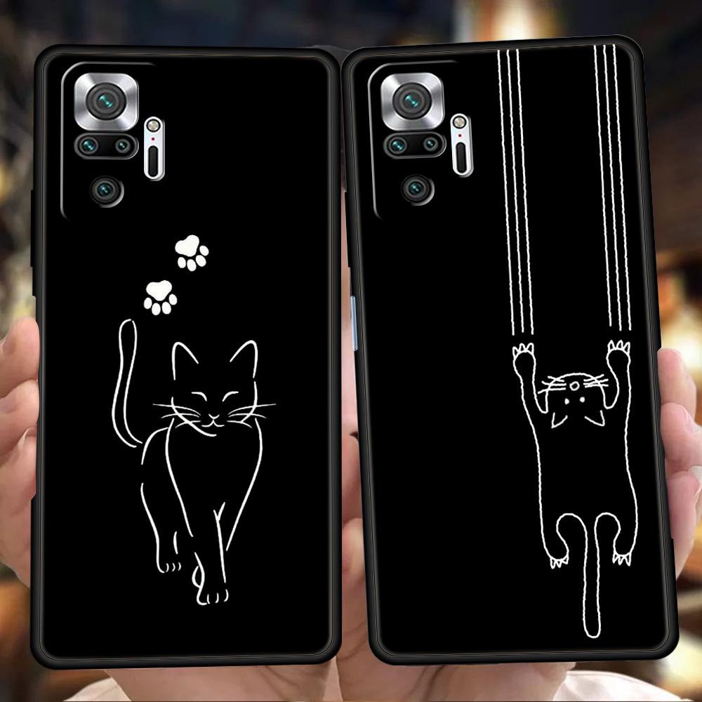 Чехол для телефона 'Кошачья линия' Черные кошки для Xiaomi Redmi Note 14 13 12 10 11 Pro Plus 14C 13C 12C 10C 9C 5G Мягкий ТПУ Чехол