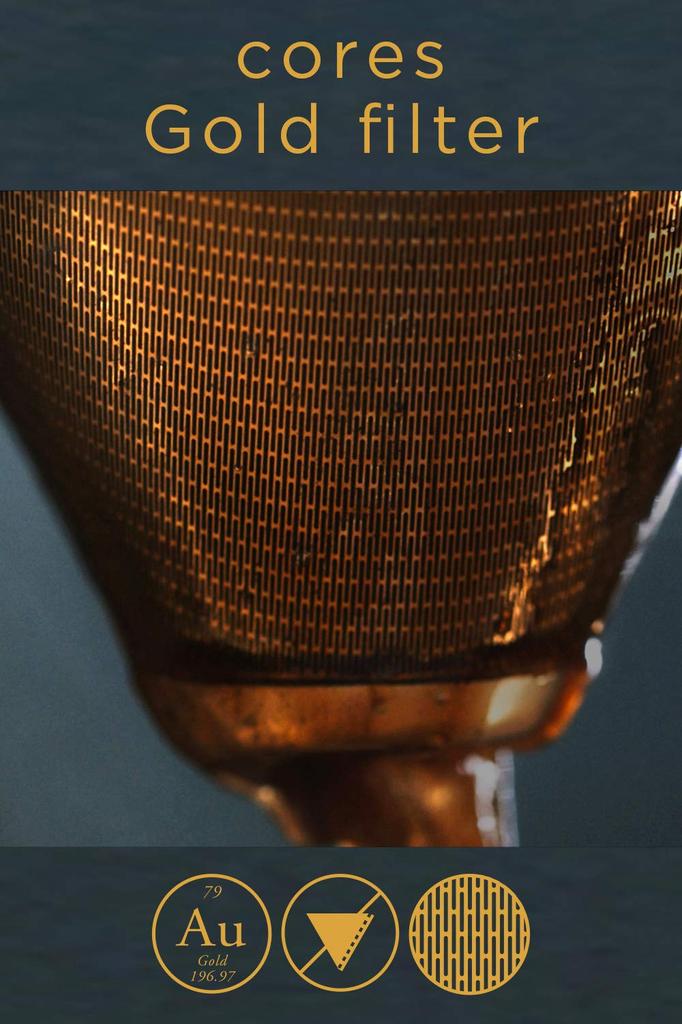Cores Coffee Dripper Gold Filter Just Set It Directly On the Cup For 2 To 4 Cups with Maruyama Coffee No Paper Filter Required Pure Gold C246BK