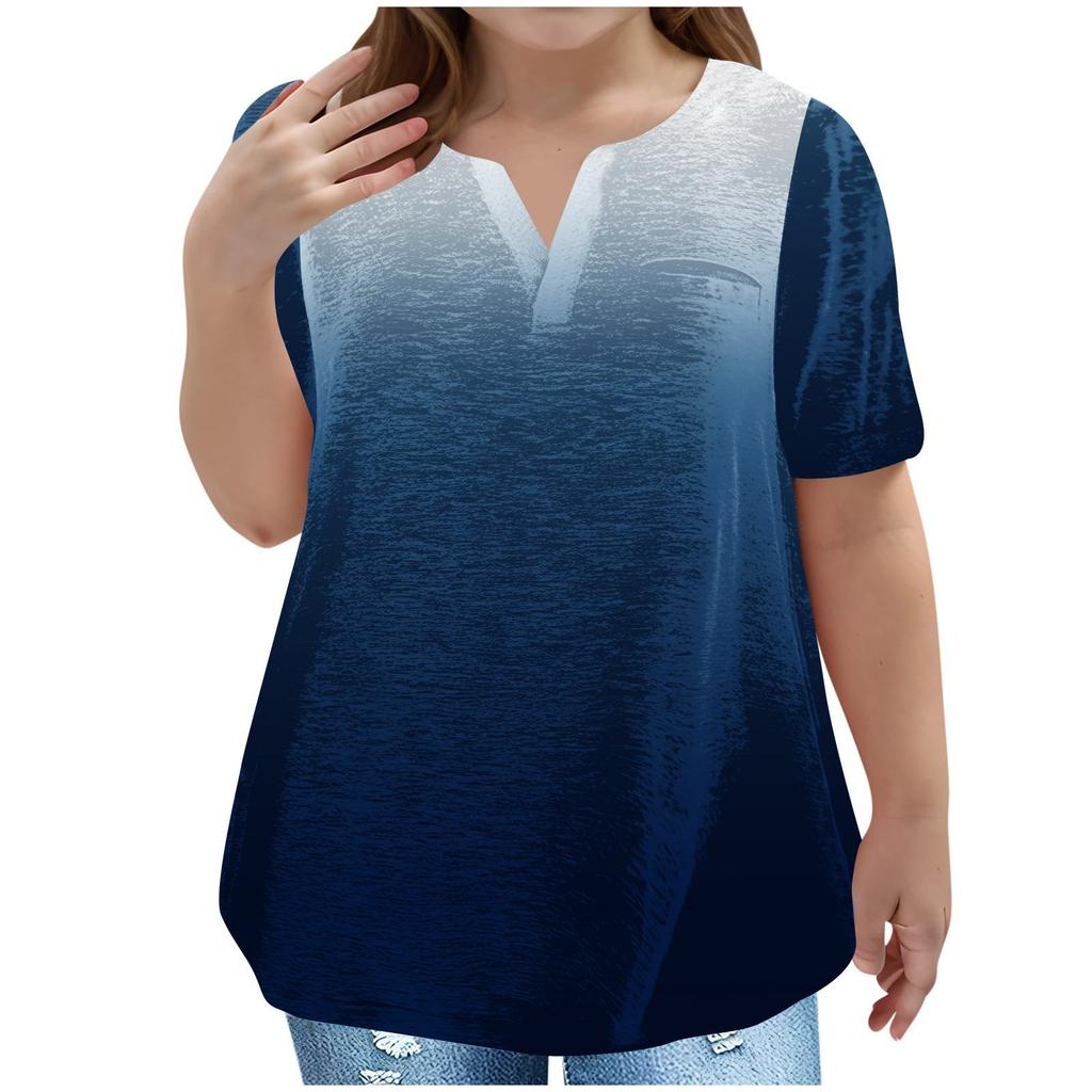 Children's Plus-size T-shirt Gradient Casual Fashion V-neck Short-sleeved Pocket Top